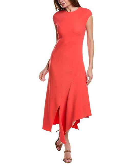 Lafayette 148 New York Red Asymmetric Silk-blend Dress