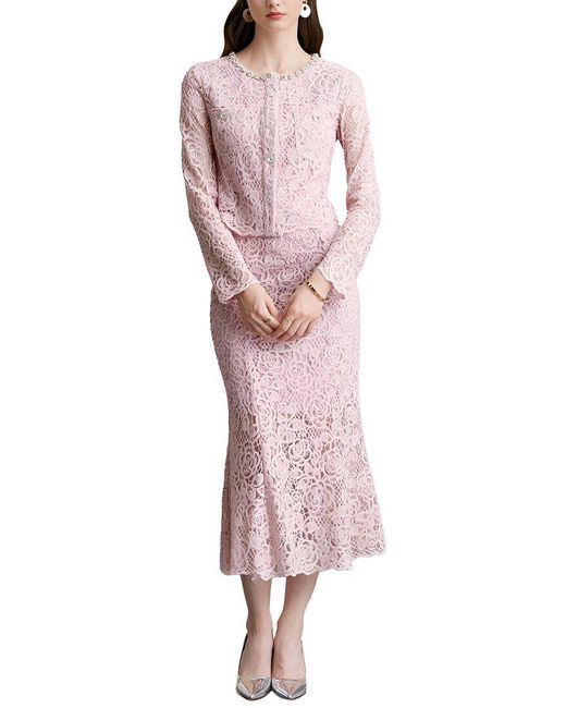 DZA Pink 2Pc Blouse & Skirt Set