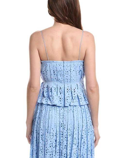 Rebecca Taylor Blue Geo Eyelet Pleated Tank