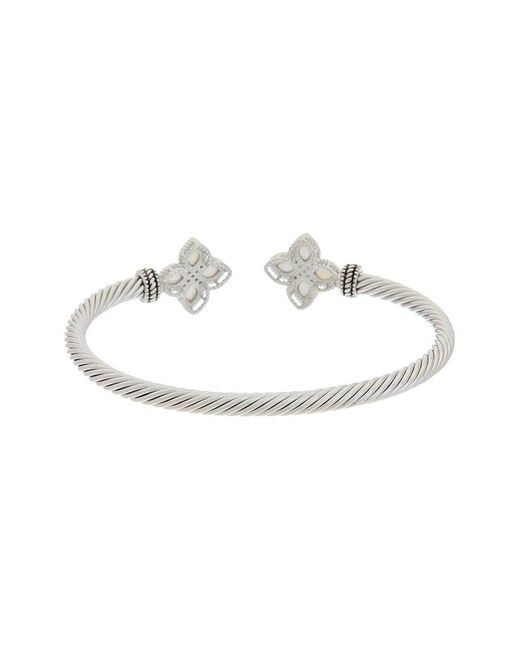 Juvell White 18K Plated Mother-Of-Pearl Cz Twisted Cable Bangle
