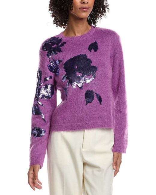 Valentino Purple Sequin Patch Wool & Mohair-Blend Sweater