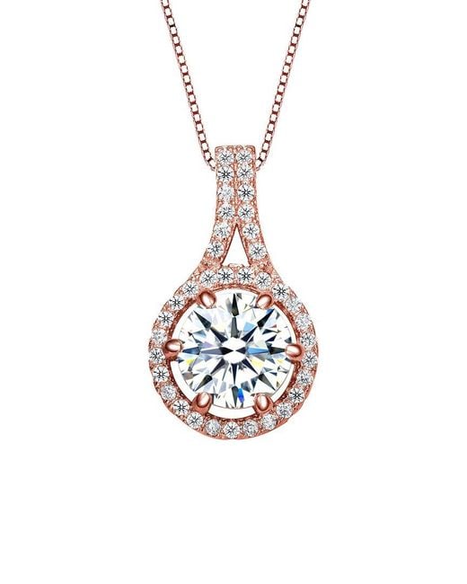 Genevive Jewelry White 18k Rose Gold Plated Cz Pendant