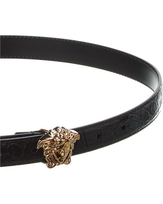 Versace Black La Medusa Croc-embossed Leather Belt