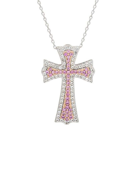 Suzy Levian White Silver 0.02 Ct. Tw. Diamond & Sapphire Cross Pendant