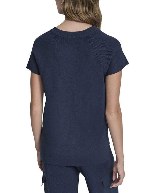 DKNY Blue Crew Neck Pocket Top