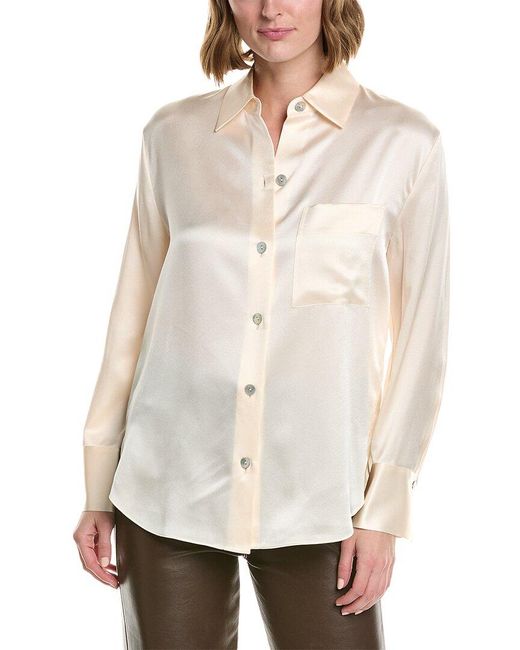 Vince White Relaxed Chest Pocket Silk Blouse