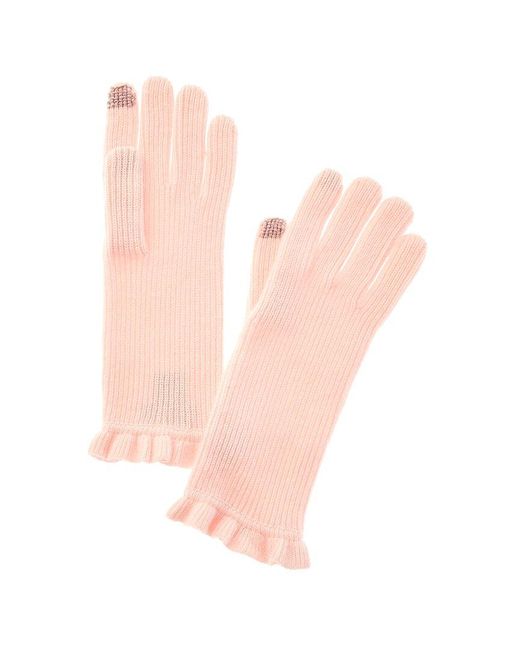Hannah Rose Pink Evie Ruffle Edge Ribbed Cashmere Gloves