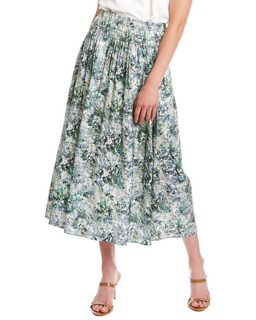 Vince Synthetic Painted Floral Skirt in Green | Lyst
