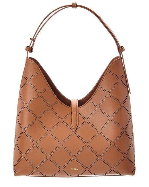 Furla Brown Goccia Medium Leather Hobo Bag