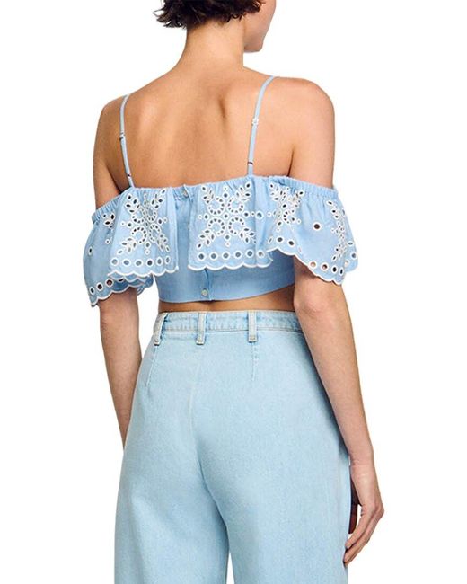 Sandro Blue Alon Linen-Blend Top