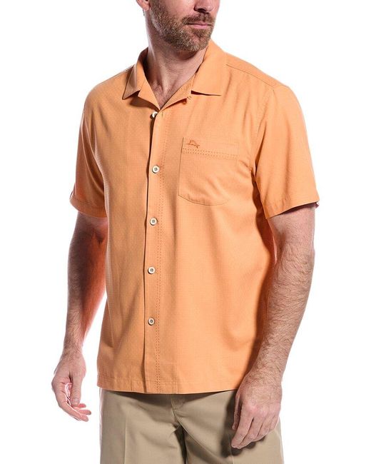 Tommy Bahama Orange Coastal Breeze Check Silk-Blend Shirt for men