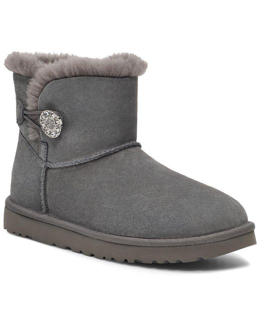 Ugg Gray Mini Bailey Button Crystals Suede Boot
