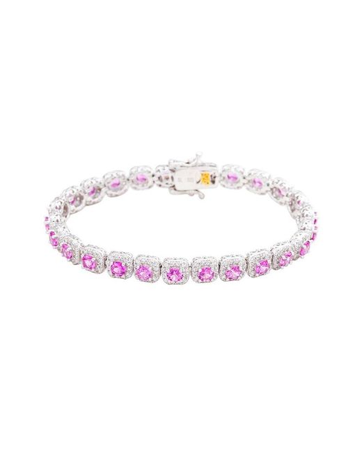Suzy Levian Pink Silver 0.02 Ct. Tw. Diamond & Gemstone Bracelet