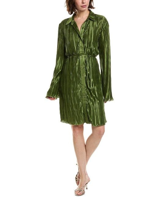 Pascale La Mode Green Textured Satin Shirtdress
