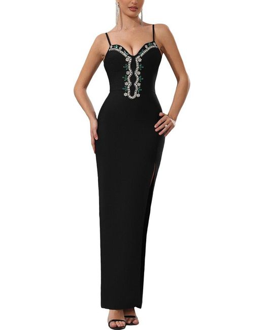 Ariele Tesoro Black Embellished Maxi Dress