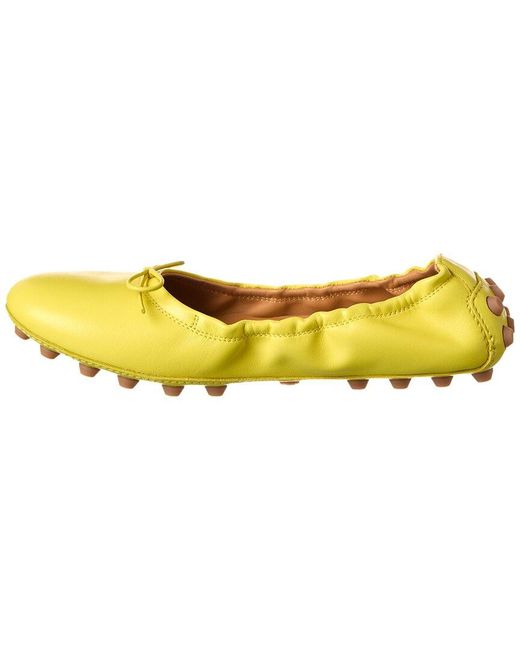 Tod's Yellow Bubble Leather Ballerina Flat