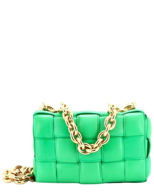 Bottega Veneta Green Cassette Chain Crossbody Bag Padded Maxi Intrecciato Leather (authentic Pre-loved)