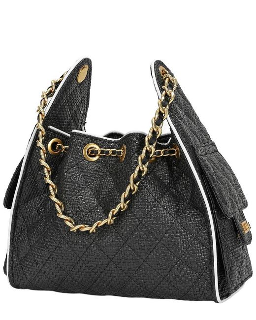 Tiffany & Fred Paris Black Woven Canvas Shoulder Bag
