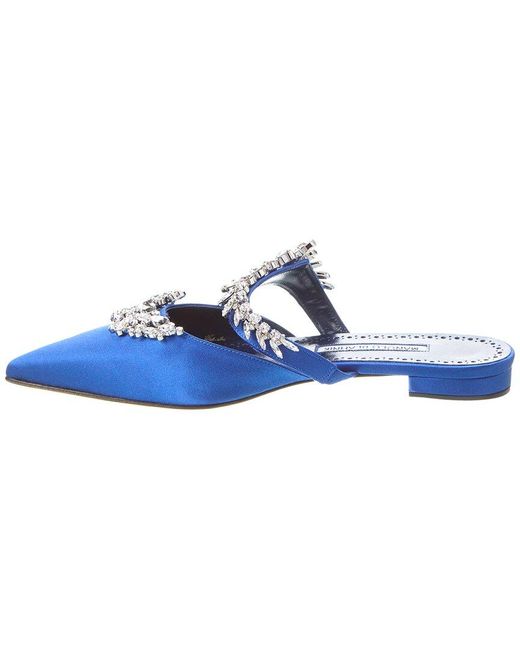 Manolo Blahnik Blue Lurum Satin Flat