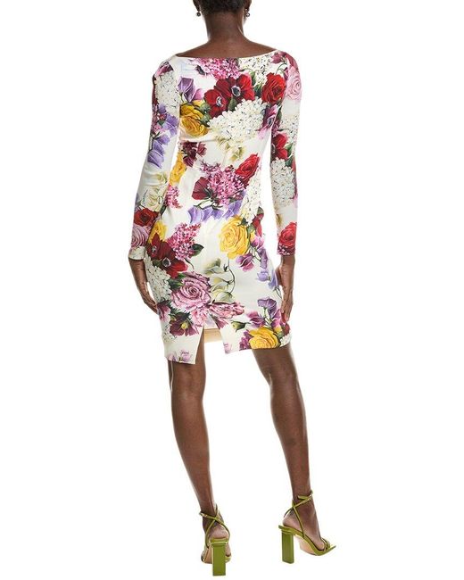 Dolce & Gabbana White Surplice Silk-Blend Sheath Dress