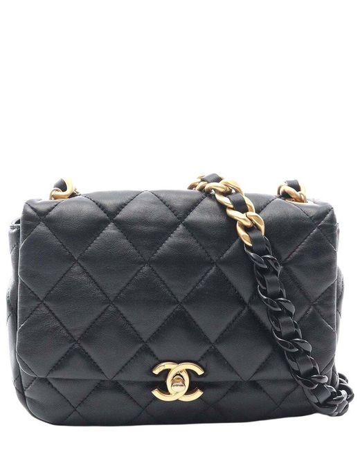 Chanel Gray Black Lambskin Matelasse Shoulder Bag (authentic Pre-loved)