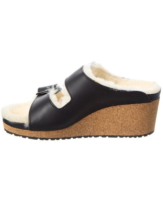 Birkenstock White Papillio By Nora Big Buckle Narrow Leather & Shearling Sandal