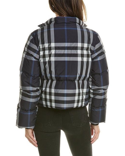 Burberry Black Check Cropped Down Puffer Jacket