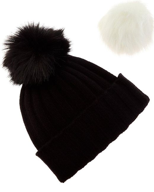 Hannah Rose Black Snap-top Pom Pom Cashmere Hat