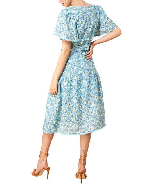 Hale Bob Blue V-neck Linen Midi Dress