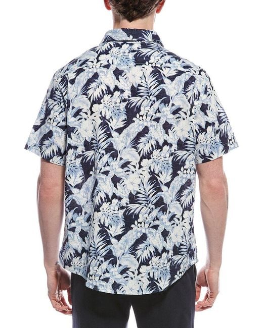 Report Collection Blue Tropical Linen-Blend Shirt for men
