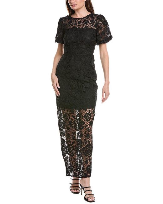 MILLY Black Yasmin Long Rose Mosaic Maxi Dress