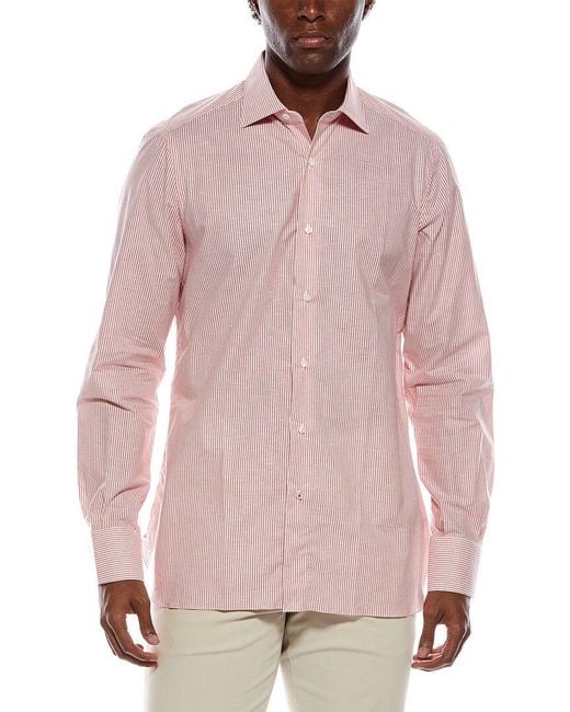 Isaia Pink Linen-Blend Dress Shirt for men