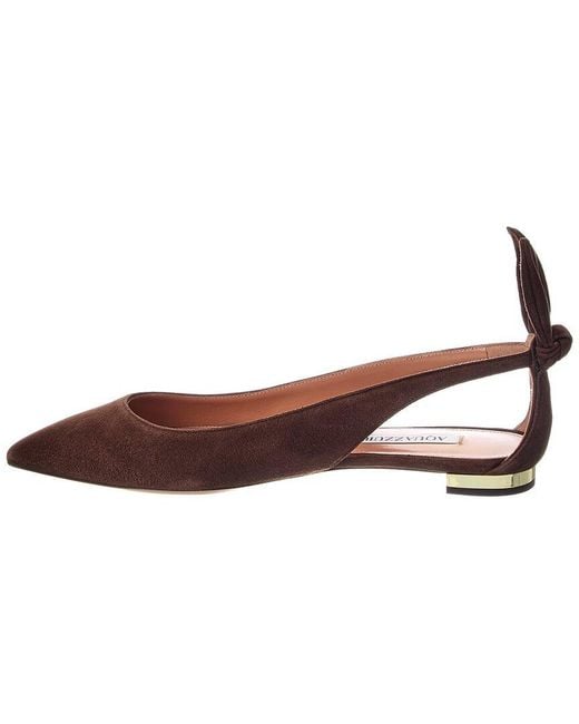 Aquazzura Brown Bow Tie Suede Slingback Ballet Flat
