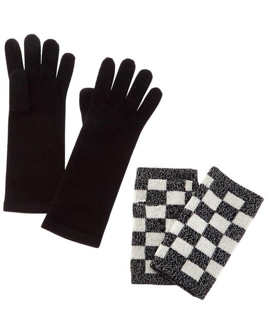 Hannah Rose Black Racer Check 3-in-1 Cashmere-blend Tech Gloves