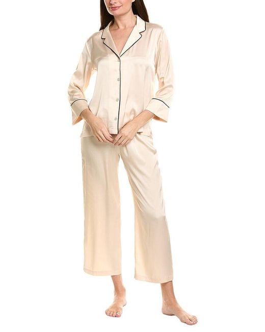 Natori Natural 2Pc Satin Essentials Notch Pajama Set