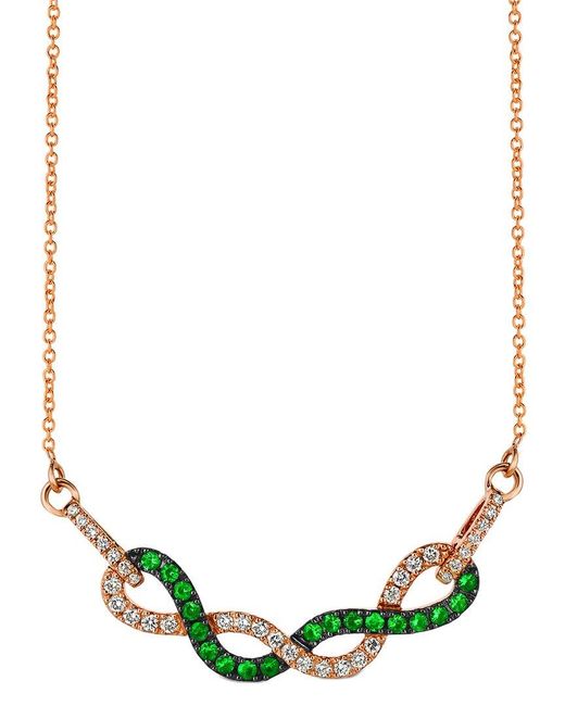Le Vian Green 14k Rose Gold 0.52 Ct. Tw. Diamond & Emerald Necklace