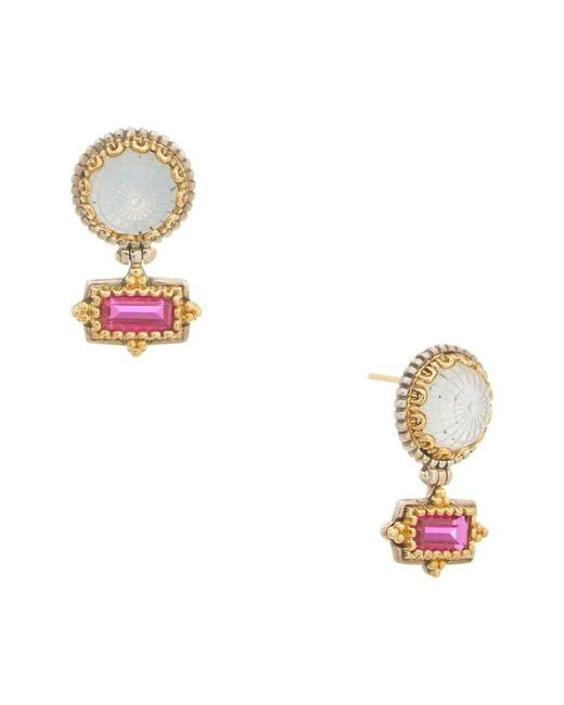 Konstantino White Dome Silver & 18k Gemstone & Pearl Drop Earrings
