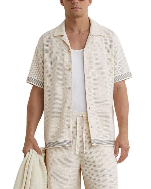Reiss White Aliso Crochet Tape Cub Shirt for men