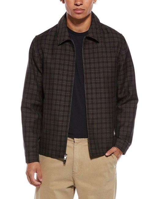 Vince Black Plaid Wool-Blend Zip Jacket for men