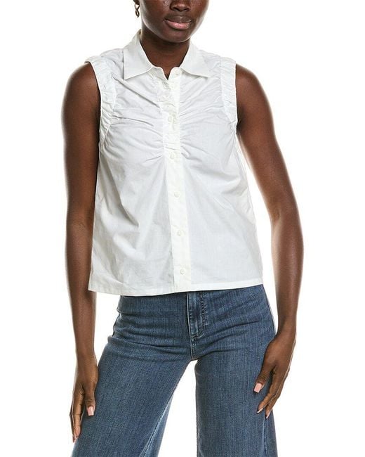 Rag & Bone White Georgina Ruched Shirt