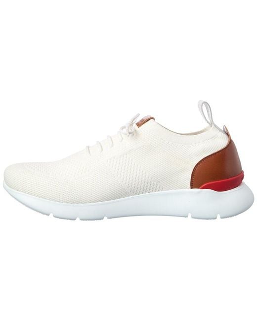 Isaia White Leather-Trim Sneaker for men