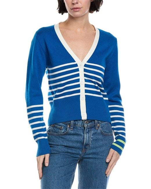 Brodie Cashmere Blue Irregular Stripe Cashmere-Blend Cardigan