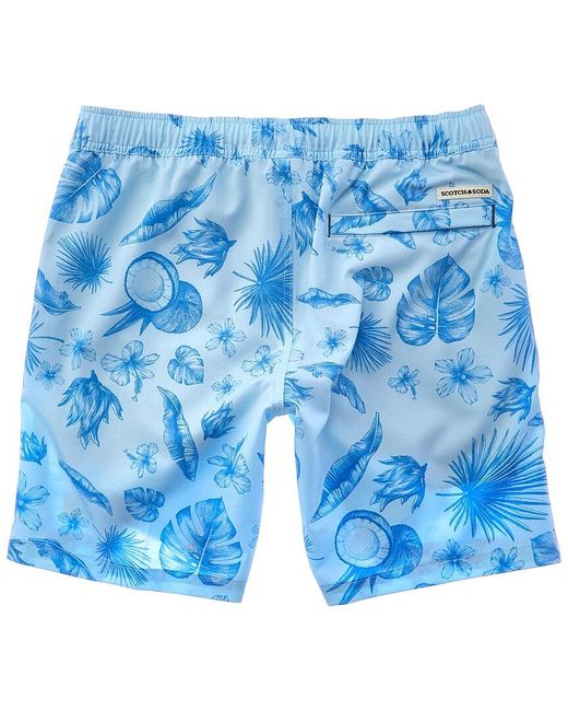 Scotch & Soda Blue Palm Island Swim Trunk for men