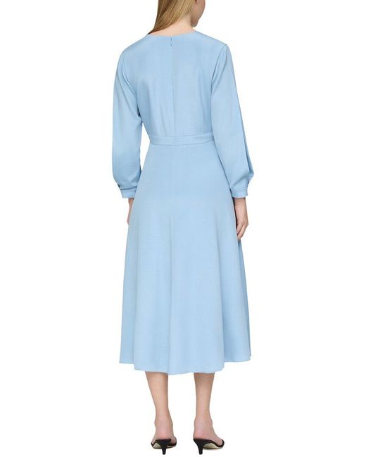 Lafayette 148 New York Blue Lantern Sleeve Surplice Silk-blend Dress