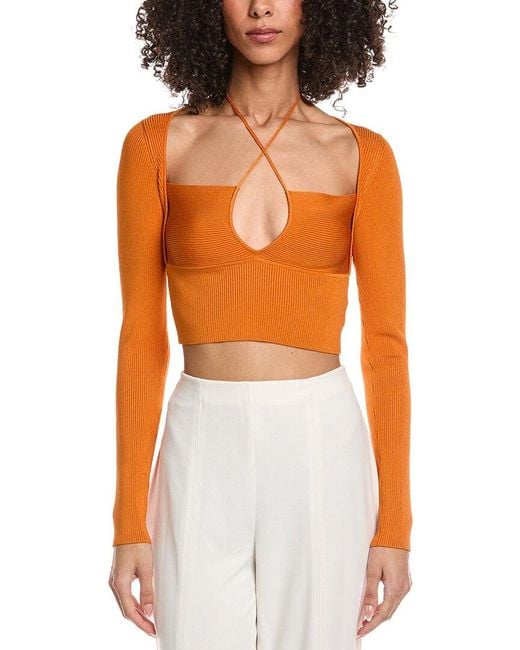 LAPOINTE Orange Shiny Cropped Strappy Top
