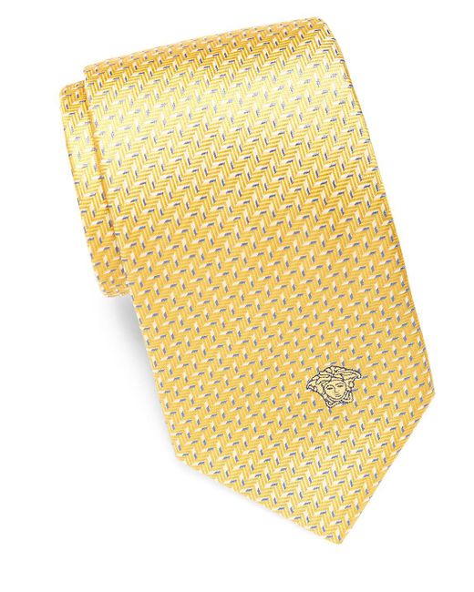Versace Yellow Medusa Herringbone Silk Tie for men