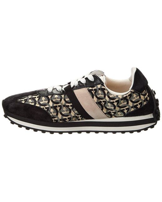 Ferragamo Black Lulio Tes Dolmias Suede-Trim Sneaker for men