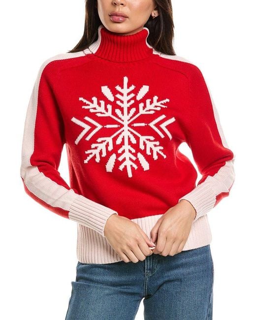Brodie Cashmere Red Snowflake Roll Neck Cashmere-Blend Sweater