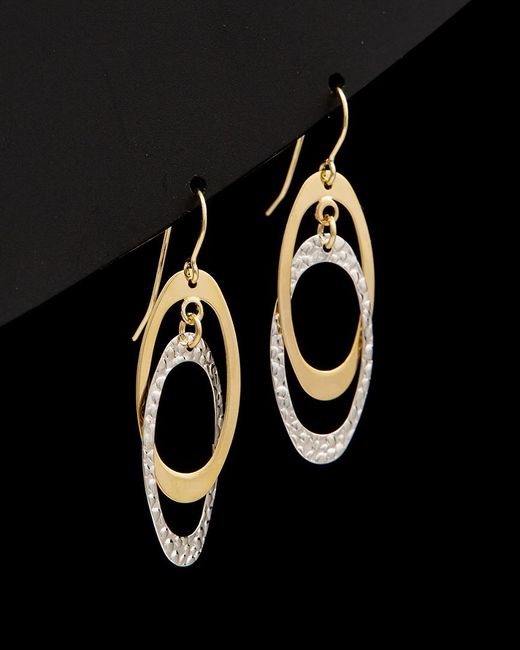 Italian Gold Black 14k Two-tone Double Oval Dangle Earrings