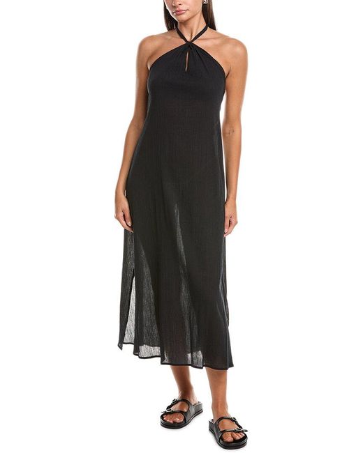 Natori Black Gauze Halter Dress